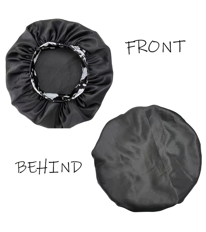 3 Black Satin Sleep Bonnets for Women with Elastic Band Curly Hair Night - Image 5