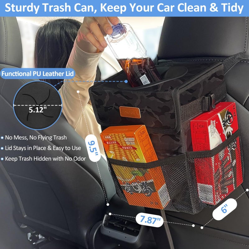 ELONGRIVER Car Trash Can Bin for Back Seat Leak Proof, Cute Car Trash Bag Hanging, Vehicle Trash Can for SUV Truck Van, Automotive Garbage Cans Front Seat Camo Black - Image 2