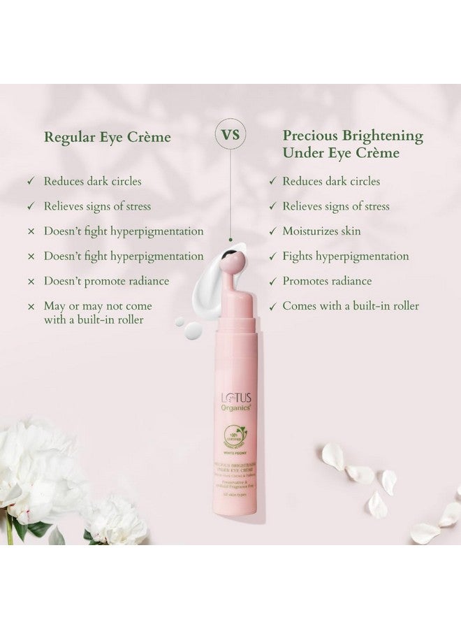 Lotus Organics+ Precious Brightening Under Eye Cream | With Cooling Massage Roller | Reduces Puffiness & Dark Circles | Preservative Free | Sulphate & Paraben Free | All Skin Types | 15G  - Image 4