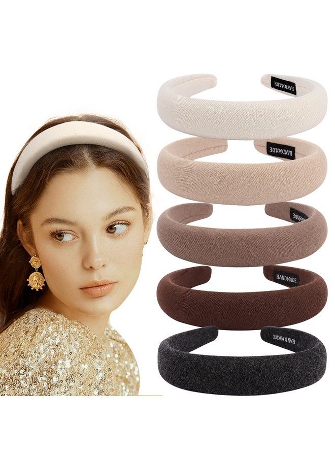 ACO-UINT 5 Pack Headbands For Women Sponge Headbands Padded Headbands With Soft Fabric Plain Head Bands For Women - Image 2