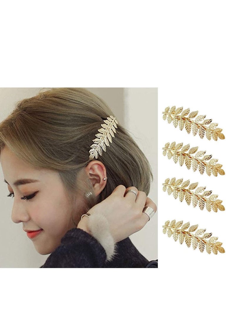 Y&D 4 Pack Hair Clip, Gold Feather Leaf Flower, Metal Snap, Leaves Barrettes Claw Clamp Bobby Pin Alligator Hairclips Wedding Party Decorations Accessories for Women Ladies  - Image 1