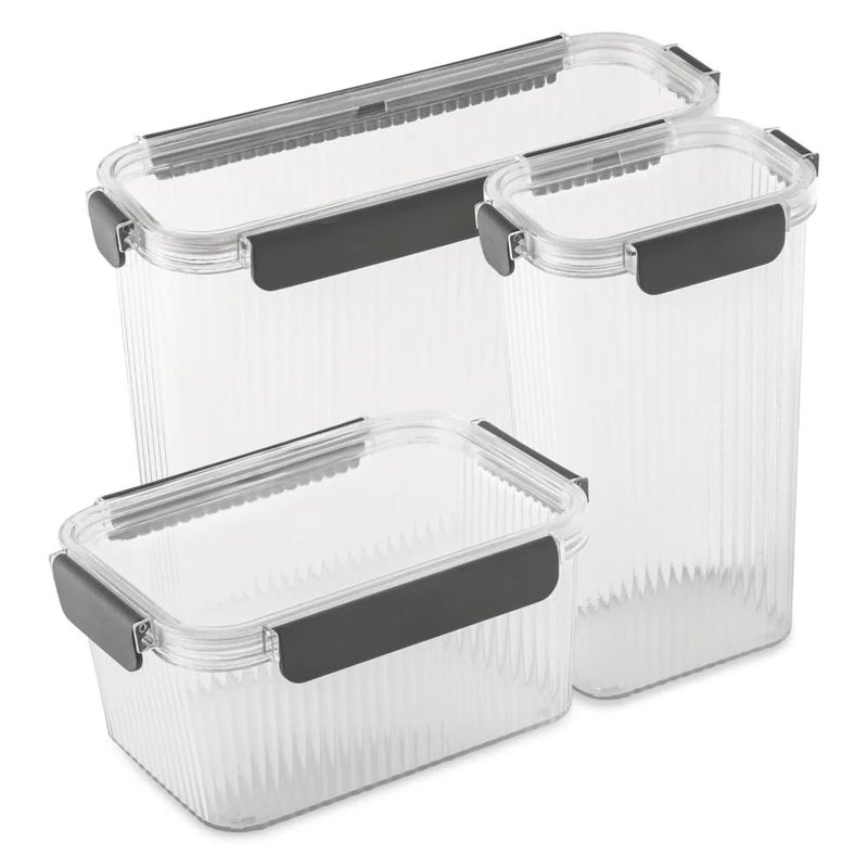 Ribbed Food Storage Container Set 3 Piece Airtight Kitchen Organizers 7 3 Cup 20 5 Cup 21 3 Cup - Image 2