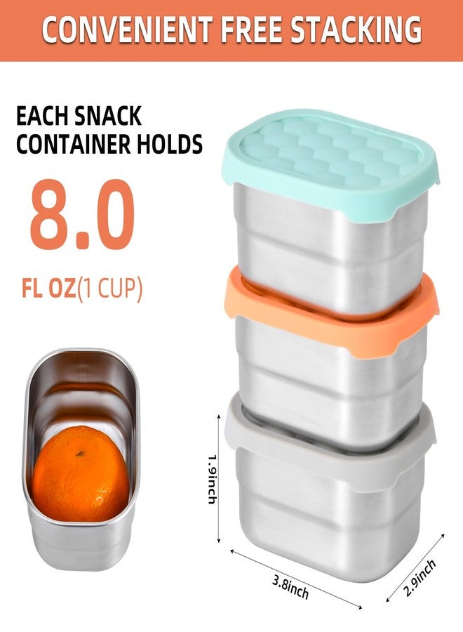 UPTRUST Stainless Steel Snack Containers for Kids, Easy Open Leak Proof, Small Food Containers with Silicone Lids, Perfect Metal Lunch Box for Daycare and School (3pcs 8oz) - Image 3