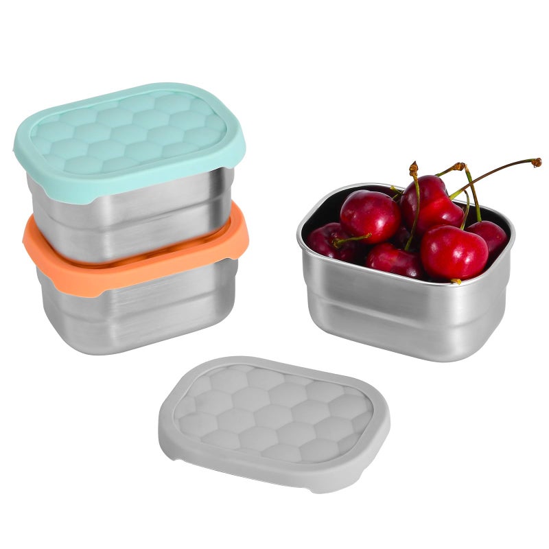 UPTRUST Stainless Steel Snack Containers for Kids, Easy Open Leak Proof, Small Food Containers with Silicone Lids, Perfect Metal Lunch Box for Daycare and School (3pcs 8oz) - Image 1