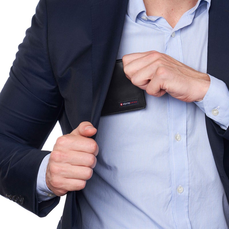 Alpine Swiss محفظة ألباين سويس نولان للرجال مع حماية RFID من الجلد الطبيعي تأتي في علبة هدايا سوداء - Image 5