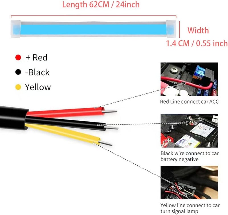 أضواء شريط LED للسيارة، شريط إضاءة نهارية LED بطول 24 بوصة، للسيارة، SUV، دراجة نارية، مقاوم للماء، إشارة انعطاف، DRL، مفتاح تسلسل، شريط LED أبيض/أصفر (قطعتان) - Image 5