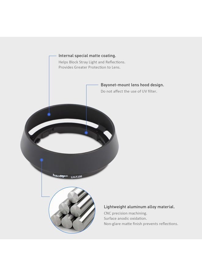 Haoge LH-FJ35 Bayonet Round Metal Lens Hood for Fujifilm Fuji Fujinon XF 35mm f/2 R WR XF35mmF2, XF 23mm f2 R WR XF23mmF2 and XC 35mm F2 XC35mmF2 Lens Replace LH-XF35-2 - Image 3