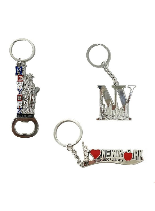 TSY TOOL 12 Pack Silver NYC Souvenir Collection New York Metal Keychain Ring Bundle Bulk Includes Empire State, Freedom Tower, Statue Of Liberty, USA Flag,NY Cab, Apple, Bottle Opener too And More  - Image 3