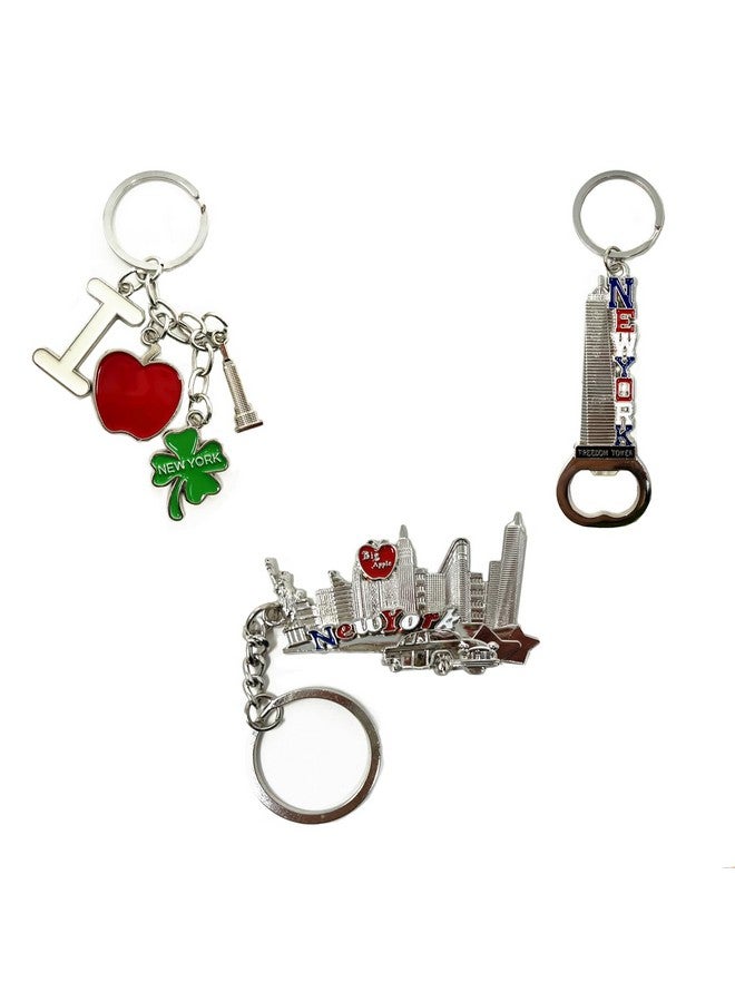 TSY TOOL 12 Pack Silver NYC Souvenir Collection New York Metal Keychain Ring Bundle Bulk Includes Empire State, Freedom Tower, Statue Of Liberty, USA Flag,NY Cab, Apple, Bottle Opener too And More  - Image 2