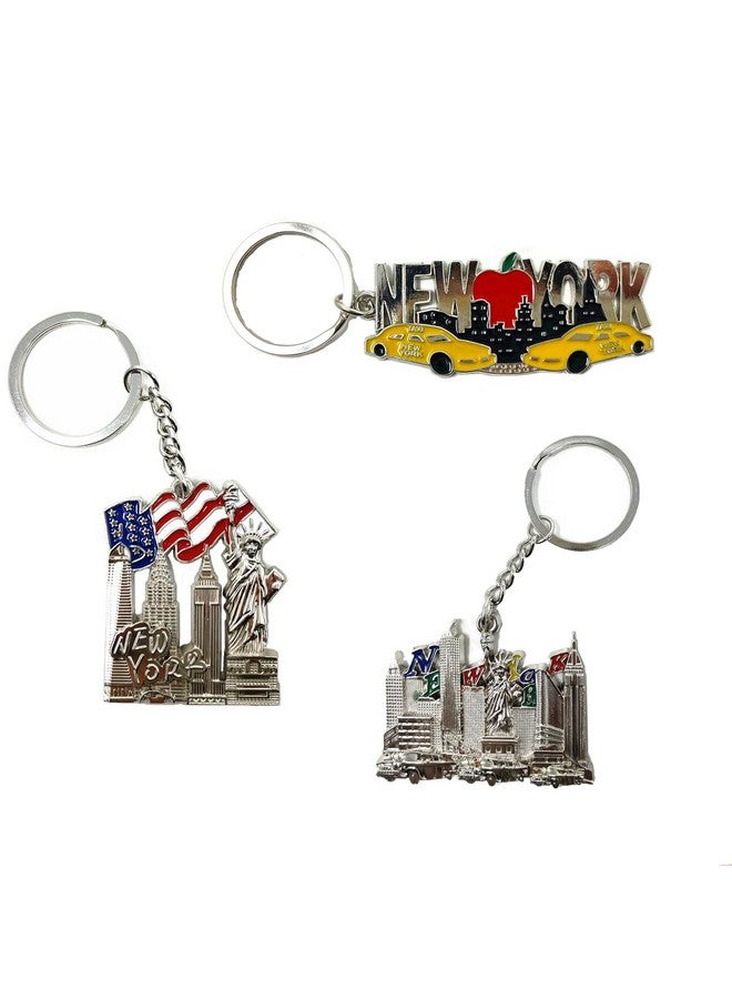 TSY TOOL 12 Pack Silver NYC Souvenir Collection New York Metal Keychain Ring Bundle Bulk Includes Empire State, Freedom Tower, Statue Of Liberty, USA Flag,NY Cab, Apple, Bottle Opener too And More  - Image 4