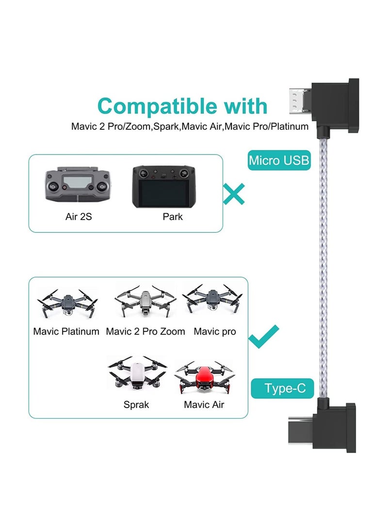 SYOSI - Micro USB-Type C 0.5FT/15CM Phone Charge+Data Remote Controller Cable,for DJI Mavic Air,Mavic Pro/2 Pro Zoom,Mavic Platinum,Sprak,Drone Accessories Nylon Braided OTG Adapter (USB-C Connector) - Image 1