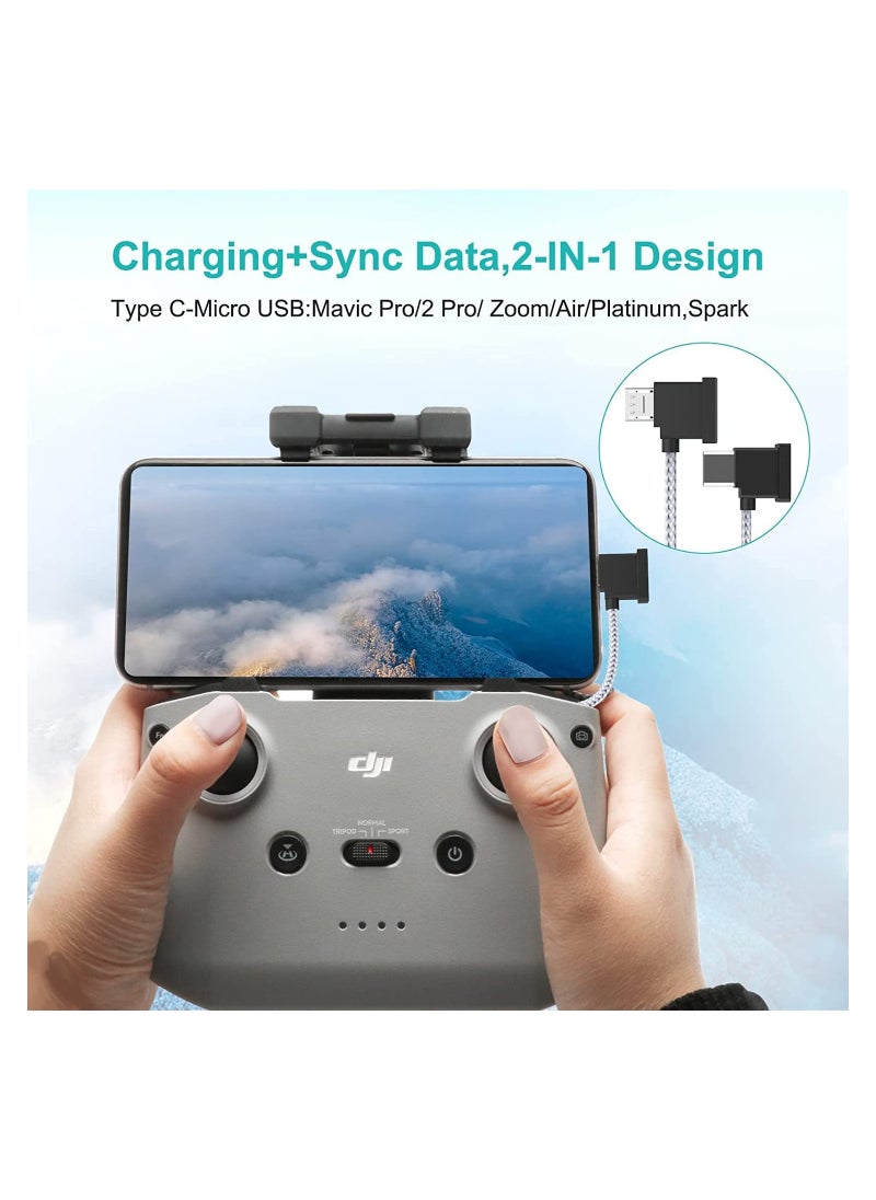 SYOSI - Micro USB-Type C 0.5FT/15CM Phone Charge+Data Remote Controller Cable,for DJI Mavic Air,Mavic Pro/2 Pro Zoom,Mavic Platinum,Sprak,Drone Accessories Nylon Braided OTG Adapter (USB-C Connector) - Image 1