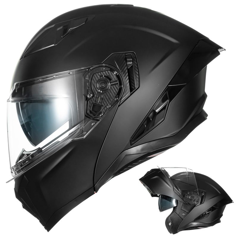 AUBOA Modular Motorcycle Helmets for Adults Men Women Dual Visor Flip up Full Face Dot Helmet Casco Moto Model 928 Matte Black L