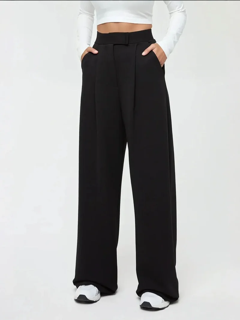 هيكاب بنطلون بالازو بخصر مرتفع وخصر مطاطي من الكريب