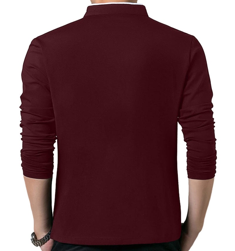 KUYIGO Men's Casual Slim Fit Shirts Long Sleeve Classic Fashion Polo Shirt Cotton Tops Port X-Large - Image 4