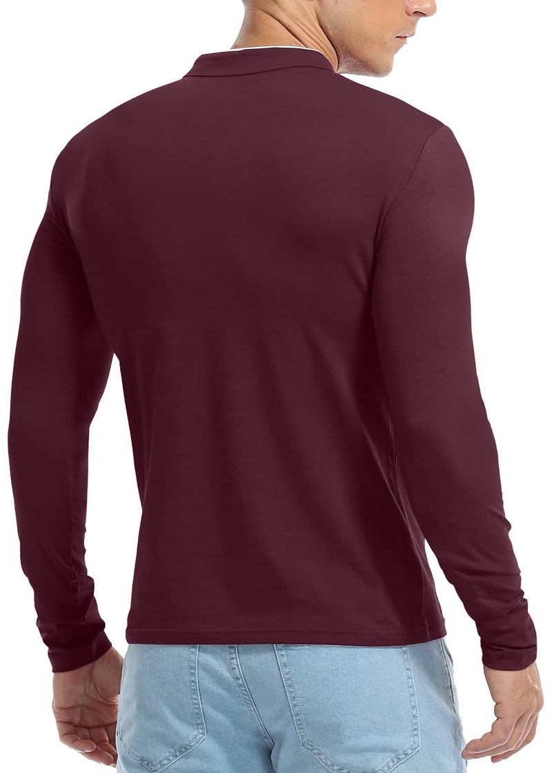 KUYIGO Men's Casual Slim Fit Shirts Long Sleeve Classic Fashion Polo Shirt Cotton Tops Port X-Large - Image 5