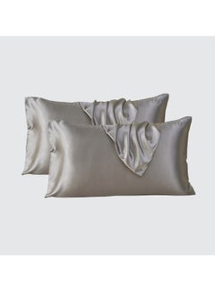 Donetella Satin Pillowcases 2-Pcs Soft And Silky Pillow Cover For Hair And Skin Care With Envelope Closure (Without Pillow Insert),Grey  - Image 1