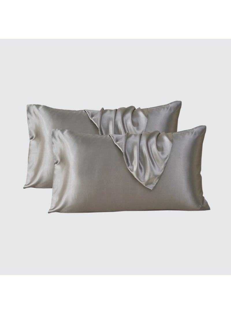 Donetella - Satin Pillowcases 2-Pcs Soft And Silky Pillow Cover For Hair And Skin Care With Envelope Closure (Without Pillow Insert),Grey - Image 1