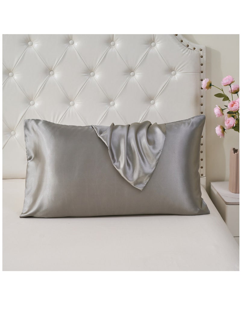 Donetella - Satin Pillowcases 2-Pcs Soft And Silky Pillow Cover For Hair And Skin Care With Envelope Closure (Without Pillow Insert),Grey - Image 1