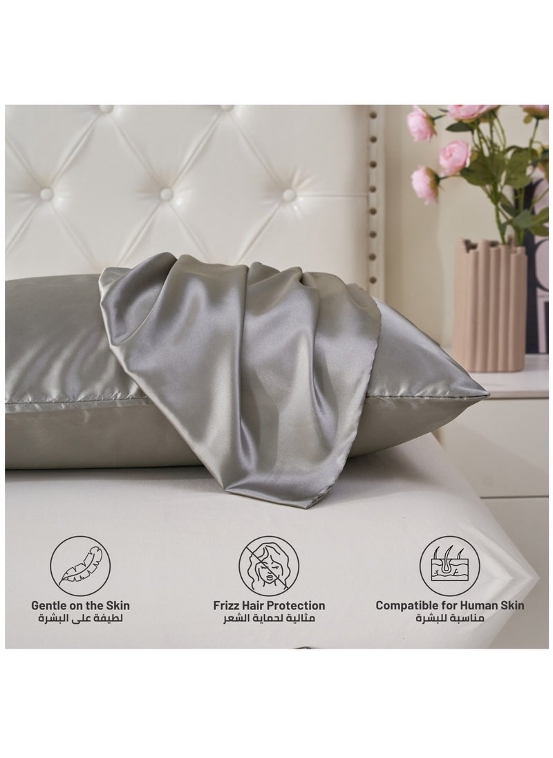 Donetella - Satin Pillowcases 2-Pcs Soft And Silky Pillow Cover For Hair And Skin Care With Envelope Closure (Without Pillow Insert),Grey - Image 1