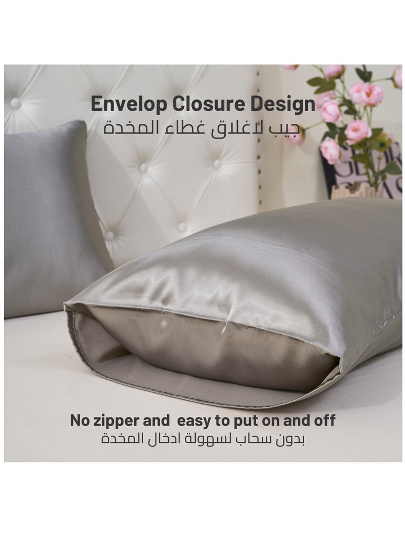 Donetella - Satin Pillowcases 2-Pcs Soft And Silky Pillow Cover For Hair And Skin Care With Envelope Closure (Without Pillow Insert),Grey - Image 1