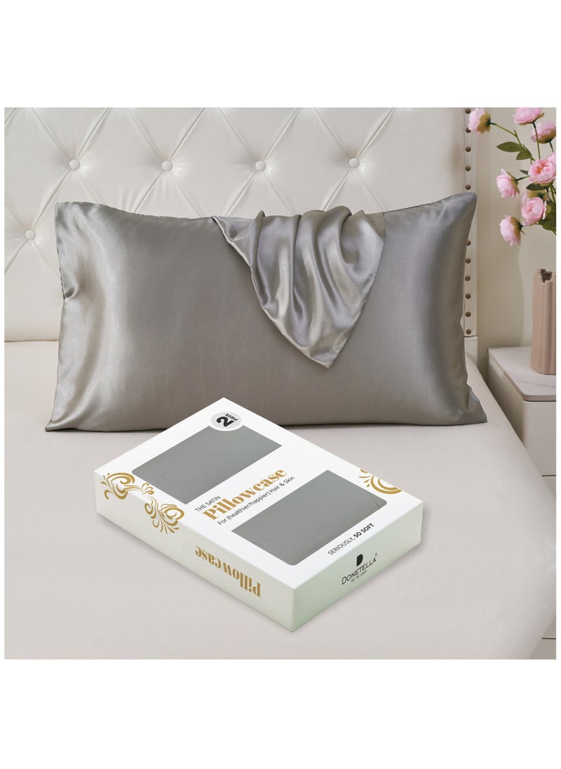 Donetella - Satin Pillowcases 2-Pcs Soft And Silky Pillow Cover For Hair And Skin Care With Envelope Closure (Without Pillow Insert),Grey - Image 1