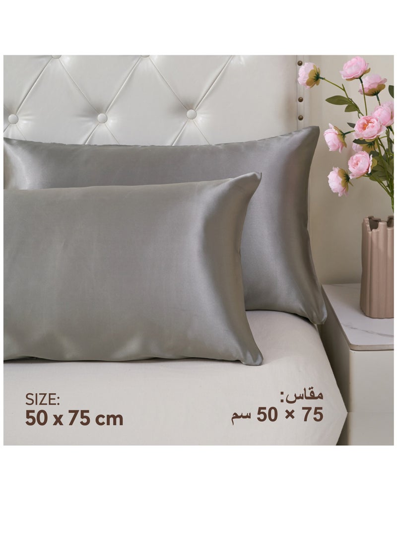 Donetella - Satin Pillowcases 2-Pcs Soft And Silky Pillow Cover For Hair And Skin Care With Envelope Closure (Without Pillow Insert),Grey - Image 1