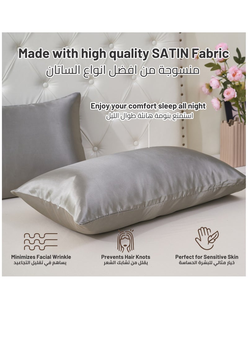 Donetella - Satin Pillowcases 2-Pcs Soft And Silky Pillow Cover For Hair And Skin Care With Envelope Closure (Without Pillow Insert),Grey - Image 1