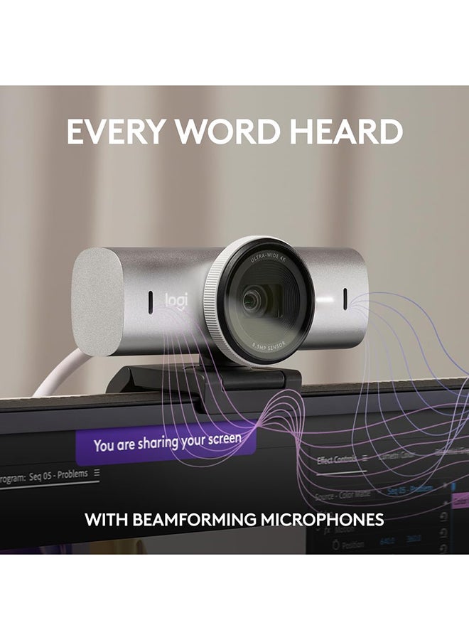 Logitech MX Brio Ultra HD 4K Collaboration and Streaming Webcam, 1080p at 60 FPS, Dual Noise Reducing Mics, Show Mode, USB-C, Webcam Cover, Works with Microsoft Teams, Zoom, Google Meet Pale Grey - Image 3