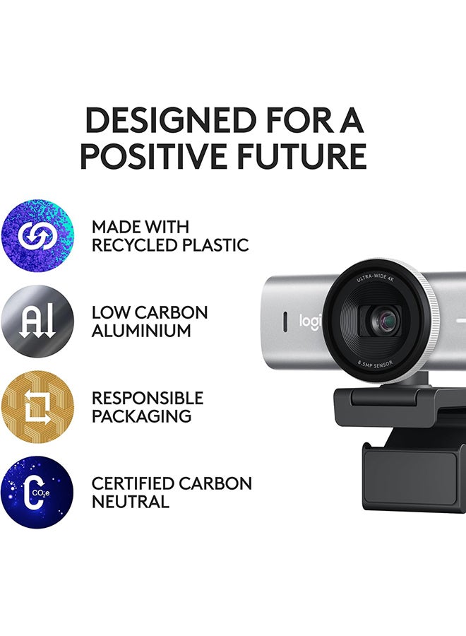 Logitech MX Brio Ultra HD 4K Collaboration and Streaming Webcam, 1080p at 60 FPS, Dual Noise Reducing Mics, Show Mode, USB-C, Webcam Cover, Works with Microsoft Teams, Zoom, Google Meet Pale Grey - Image 5