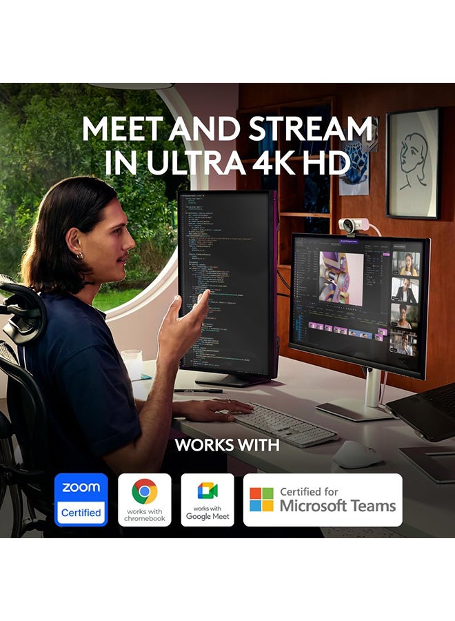 Logitech MX Brio Ultra HD 4K Collaboration and Streaming Webcam, 1080p at 60 FPS, Dual Noise Reducing Mics, Show Mode, USB-C, Webcam Cover, Works with Microsoft Teams, Zoom, Google Meet Pale Grey - Image 2