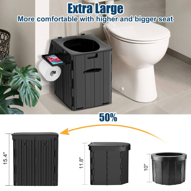 PAHTTO X-Large Foldable Portable Toilet For Adults - Extra Large 15.4"H Waterproof Camping Toilet With Detachable Phone Shelf And Paper Holder, Perfect For Camping, Hiking And Road Trips - Image 2
