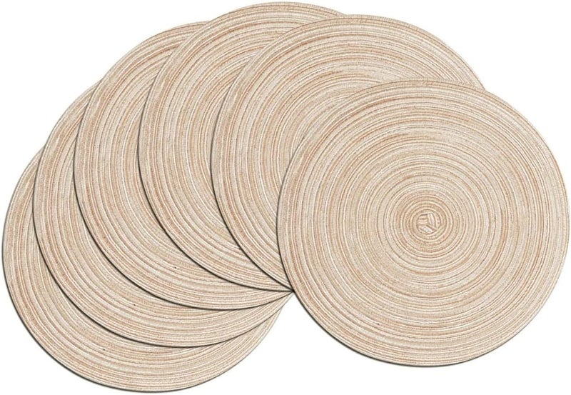 BPA Round Placemats, Dining Table Mats, Woven Place Mats, Heat Resistant Table Mats, Anti-Skid Cotton Mat, 6 Pack - Image 1