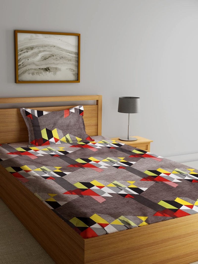 Fashion String 144 TC Microfibre Grey Single Bedsheet with 1 Pillow Cover - Image 1