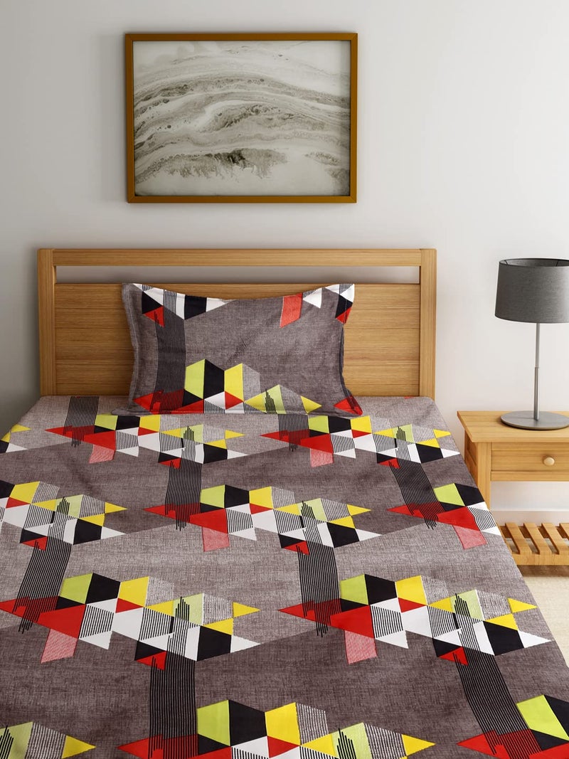 Fashion String 144 TC Microfibre Grey Single Bedsheet with 1 Pillow Cover - Image 2