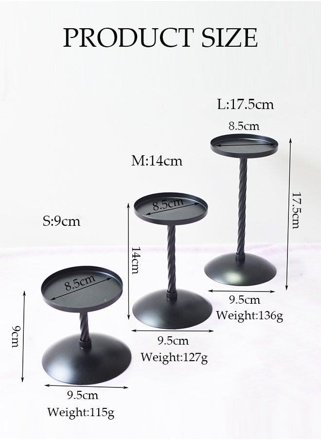 DUNISO 3 Pcs Candle Holders,Cylindrical Candle Holder，Simple Retro Matte Finish，Iron Column Thread Rotation Process，Used for Dining Table Centerpiece or Wedding Party Decoration，Black  - Image 2