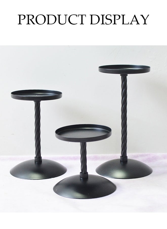 DUNISO 3 Pcs Candle Holders,Cylindrical Candle Holder，Simple Retro Matte Finish，Iron Column Thread Rotation Process，Used for Dining Table Centerpiece or Wedding Party Decoration，Black  - Image 3