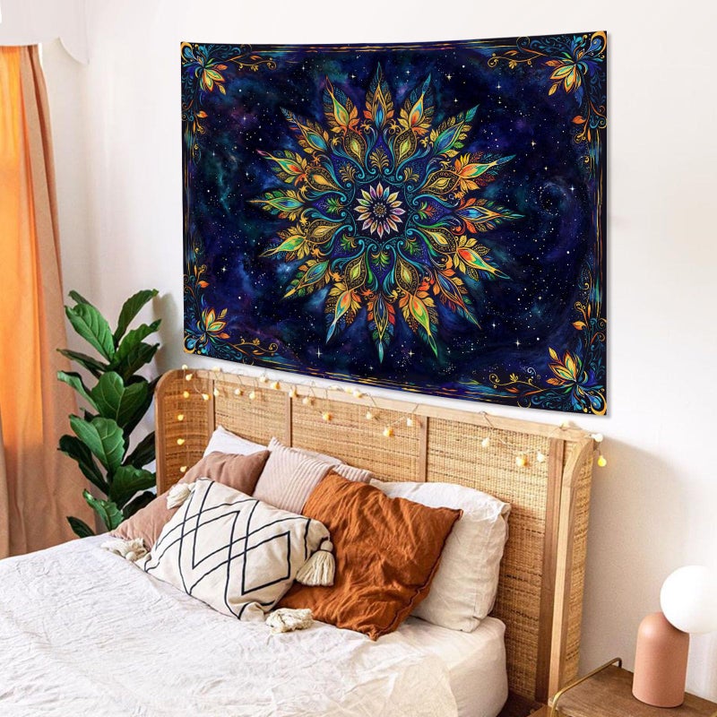 Fowocu Boho Floral Mandala Tapestry for Bedroom Aesthetic Blue Bohemian Colorful Flower Wall Tapestry Purple Hippie Indian Small Tapestries Wall Hanging for Living Room Dorm Decor 40 x 30 Inch - Image 3