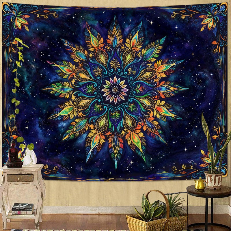 Fowocu Boho Floral Mandala Tapestry for Bedroom Aesthetic Blue Bohemian Colorful Flower Wall Tapestry Purple Hippie Indian Small Tapestries Wall Hanging for Living Room Dorm Decor 40 x 30 Inch - Image 5