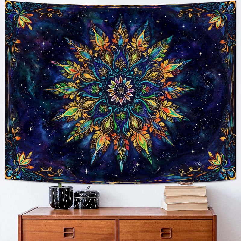 Fowocu Boho Floral Mandala Tapestry for Bedroom Aesthetic Blue Bohemian Colorful Flower Wall Tapestry Purple Hippie Indian Small Tapestries Wall Hanging for Living Room Dorm Decor 40 x 30 Inch - Image 4