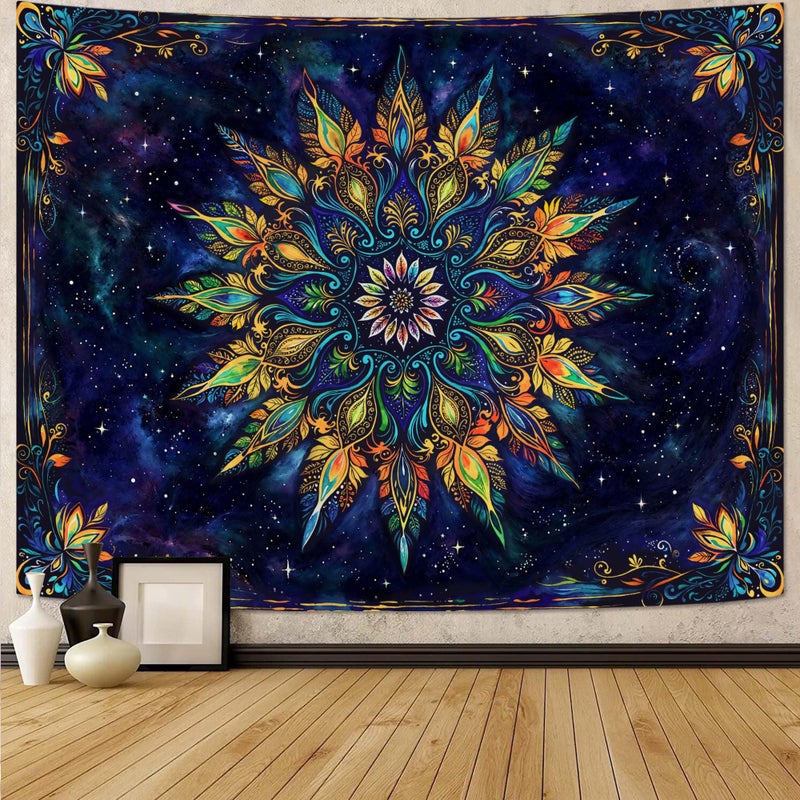 Fowocu Boho Floral Mandala Tapestry for Bedroom Aesthetic Blue Bohemian Colorful Flower Wall Tapestry Purple Hippie Indian Small Tapestries Wall Hanging for Living Room Dorm Decor 40 x 30 Inch - Image 1