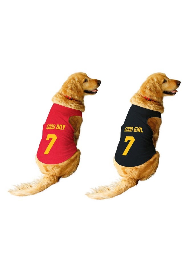 rusepin - Set Of 2 Good Boy & Good Girl Jersey No.7 Printed Round Neck Sleeveless Dog Vest Tank T-Shirt/Tees Apparel/Clothes/Tees Combo Gift For Dogs(Red/Black) Medium (Chubby Pugs, Beagle Etc.) - Image 1