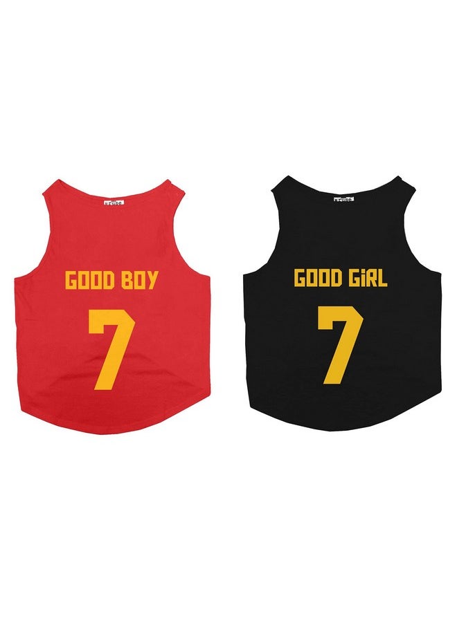 rusepin - Set Of 2 Good Boy & Good Girl Jersey No.7 Printed Round Neck Sleeveless Dog Vest Tank T-Shirt/Tees Apparel/Clothes/Tees Combo Gift For Dogs(Red/Black) Medium (Chubby Pugs, Beagle Etc.) - Image 1