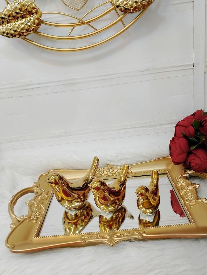 مجموعة تماثيل طيور ذهبية مزخرفة من 3 قطع، طيور معدنية لامعة للمنزل - Image 1