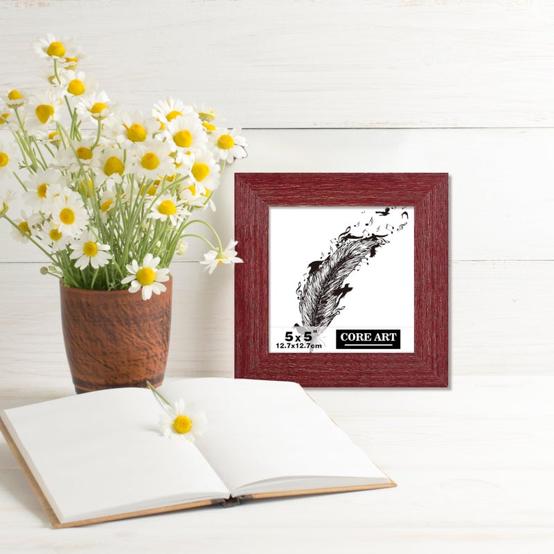 CORE ART 5x5 Picture Frame  Handmade Wood Rustic Red Photo Frame Set of 2  High Definition Semi-tempered Glass Wall or Tabletop Display - Image 4