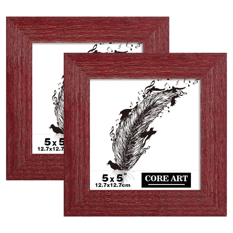 CORE ART 5x5 Picture Frame  Handmade Wood Rustic Red Photo Frame Set of 2  High Definition Semi-tempered Glass Wall or Tabletop Display - Image 1