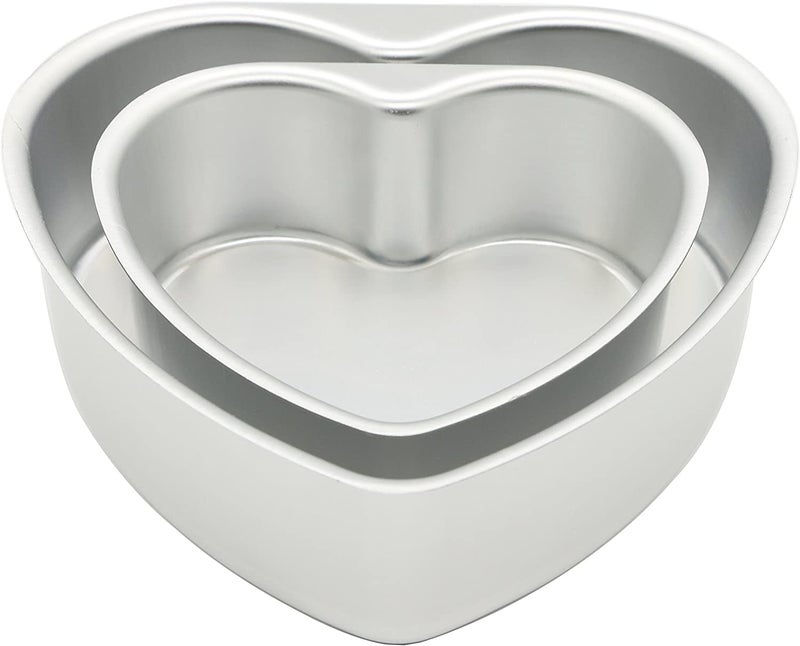 2 Pack Heart Cake Tin Set of 6 inch  8 inch NonStick Deep Aluminum Deep Baking Tin with Removable Bottom Cake Baking Pan Cake Mould Tin for Baking Bakeware Wedding Birthday Christmas Party