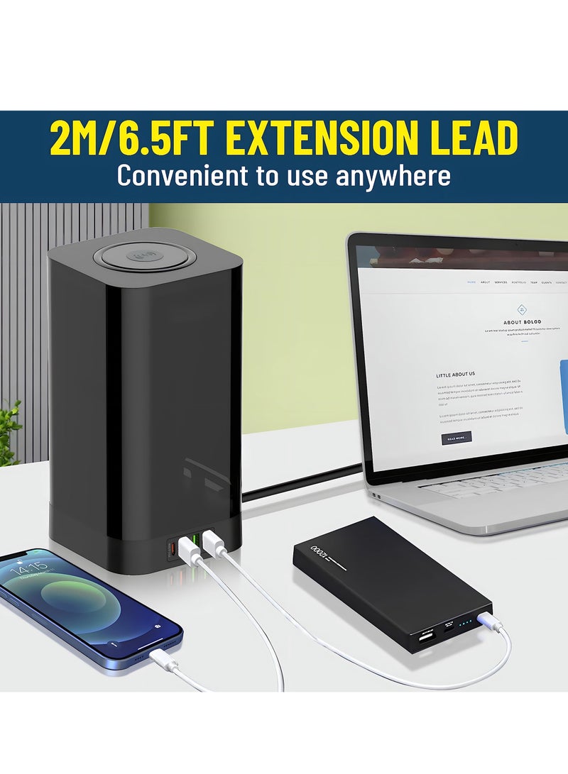 Excefore Tower Extension Lead with USB Slots 2M Multi Plug Extension 6 Outlets and 1 Type C & 3 USB Ports Wireless Charging Extension Lead with Widely Spaced Outlets for Home, Office, Kitchen - Image 3
