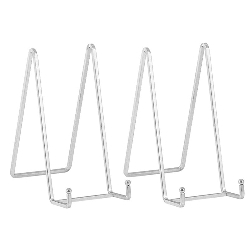 Plate Holder Easel Display Stand 8 inch Metal Plate Stands for Display Tabletop Picture Stand Silver Iron Easels for Display Pictures Photo Frames Book Decorative Plates Plaque 2 Pack