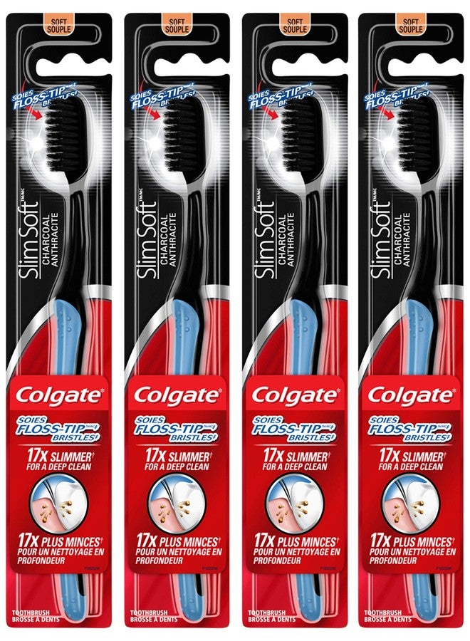 Colgate Slimsoft Floss-Tip Charcoal Toothbrush, Soft (4 Count) - Image 1